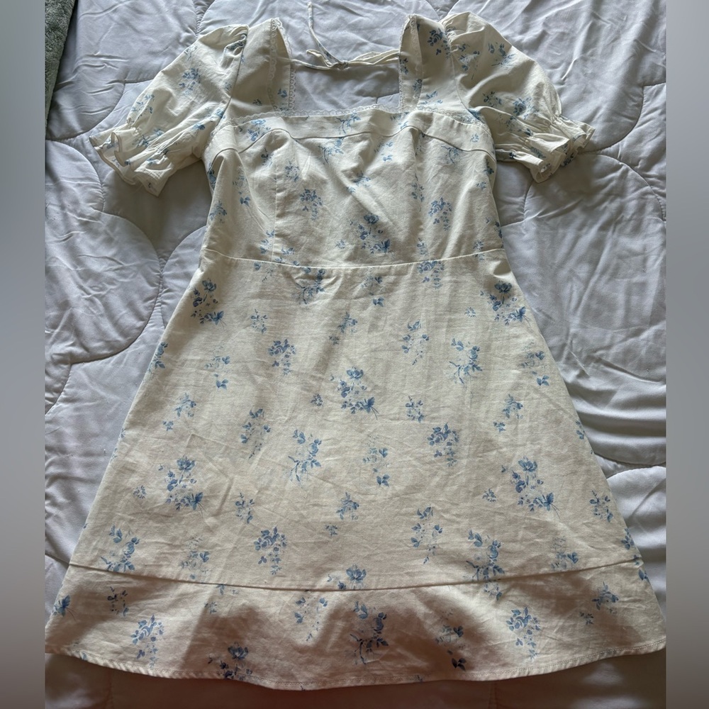 Altar'd State Cream Midi Dress with Blue Floral Print